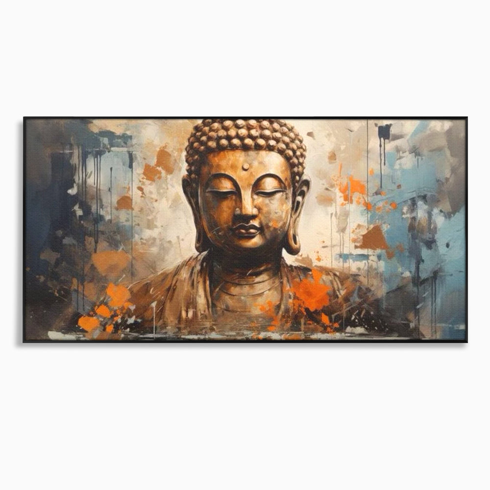 Tablou canvas cu tablou canvas cu bustul lui buddha, in rama de aluminiu negru